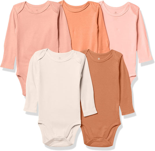 Baby Girls' 5-Pack Long Sleeve Bodysuits One-Piece 100% Organic Cotton for Infant Baby Girls', Unisex