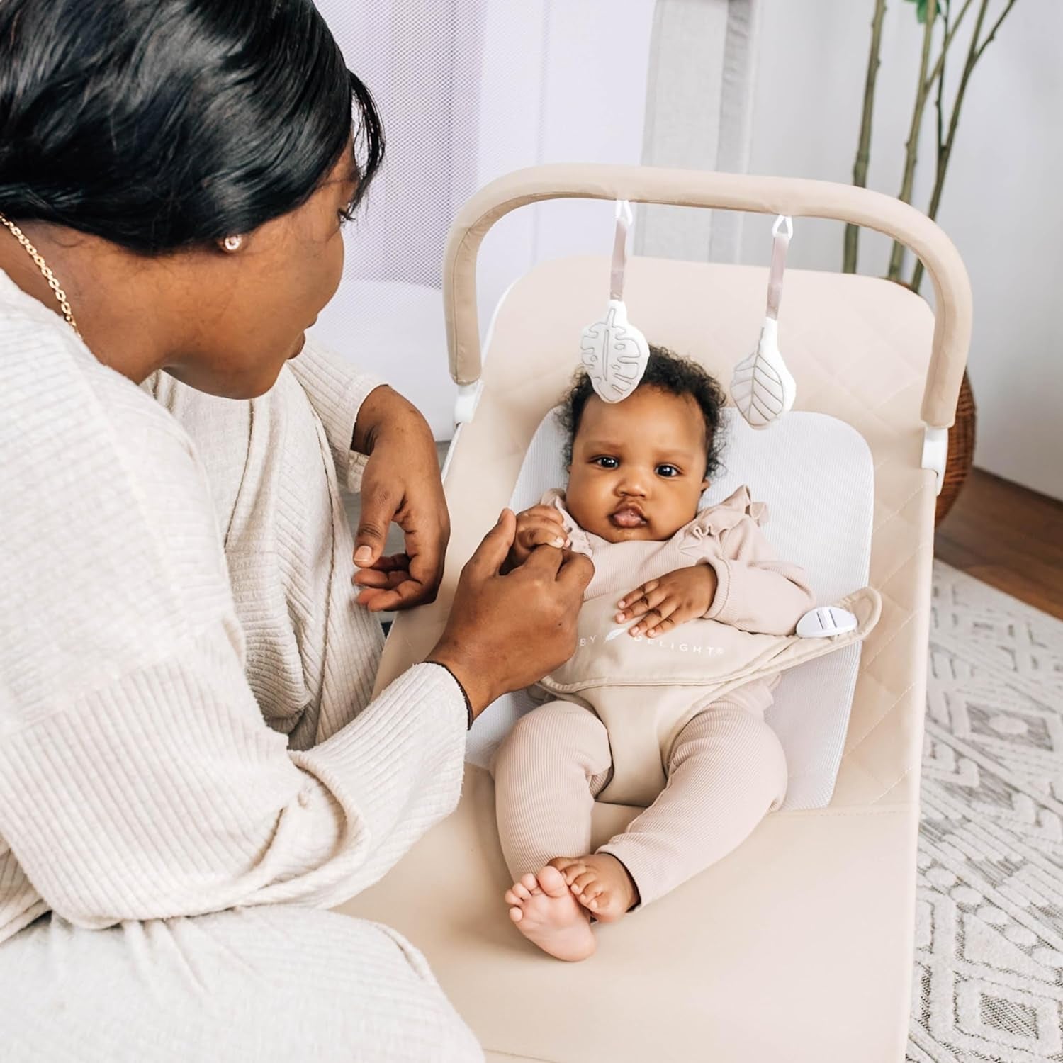 Alpine Deluxe Portable Bouncer for Infants (0-6 Months) - Made with 100% GOTS Certified Organic Cotton in Oat Color