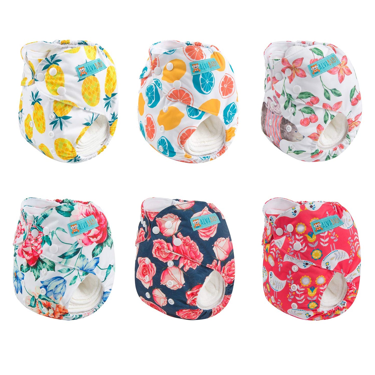 BABY 6 Pack Cloth Diaper with 12 Inserts One Size Adjustable Washable Reusable Diaper Cover for Baby Girls and Boys