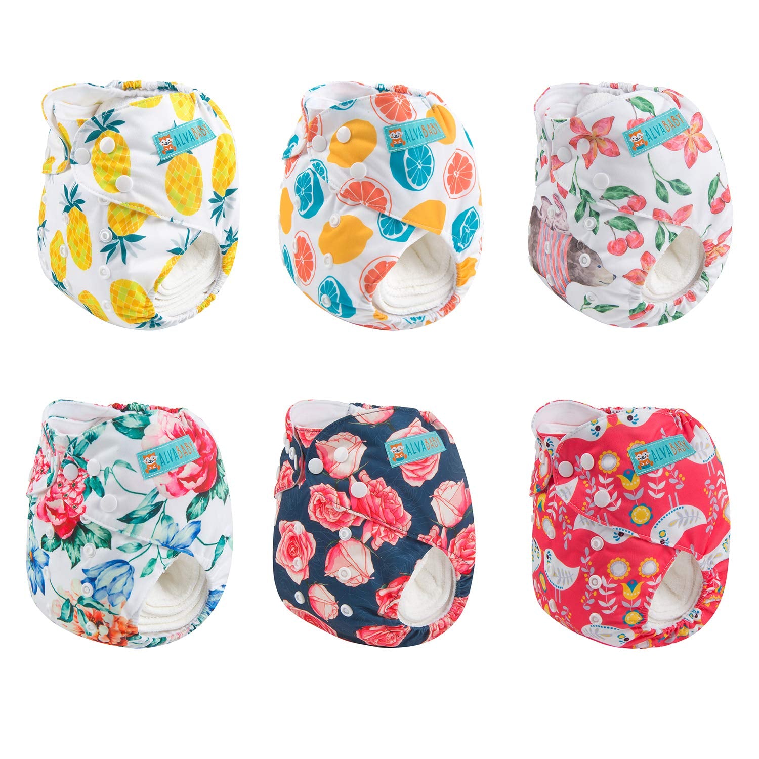 BABY 6 Pack Cloth Diaper with 12 Inserts One Size Adjustable Washable Reusable Diaper Cover for Baby Girls and Boys