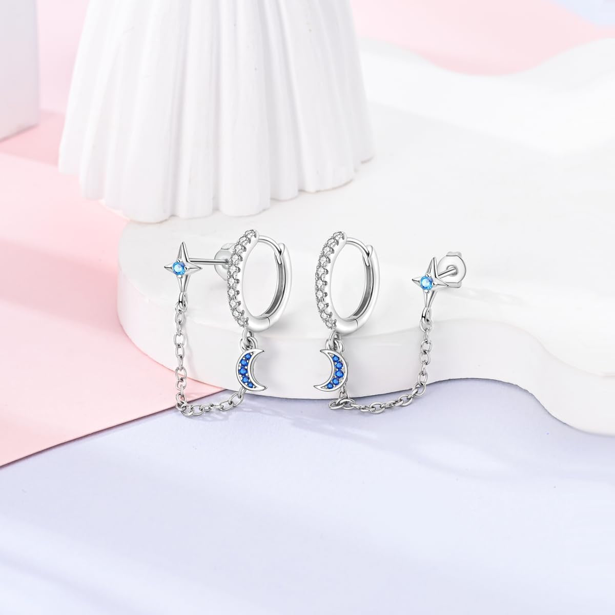 925 Sterling Silver Post Stud Earring Dangle CZ Flat Back Earrings for Women Cubic Zirconia Cartilage Hypoallergenic Cute Small Helix Piercing Earrings Jewelry