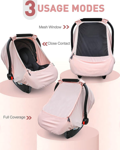 Baby Car Seat Cover,Sunproof Car Seat Canopy for Babies,Baby Girl Car Seat Cover, Baby Car Seat Sun Shade Cover, Infant Carseat Covers for Summer/Spring Use(Pink)