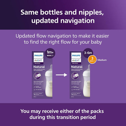 Philips  Natural Baby Bottles with Medium Flow Natural Response Nipples, 9 oz, 4-Pack, Model SCY903/04
