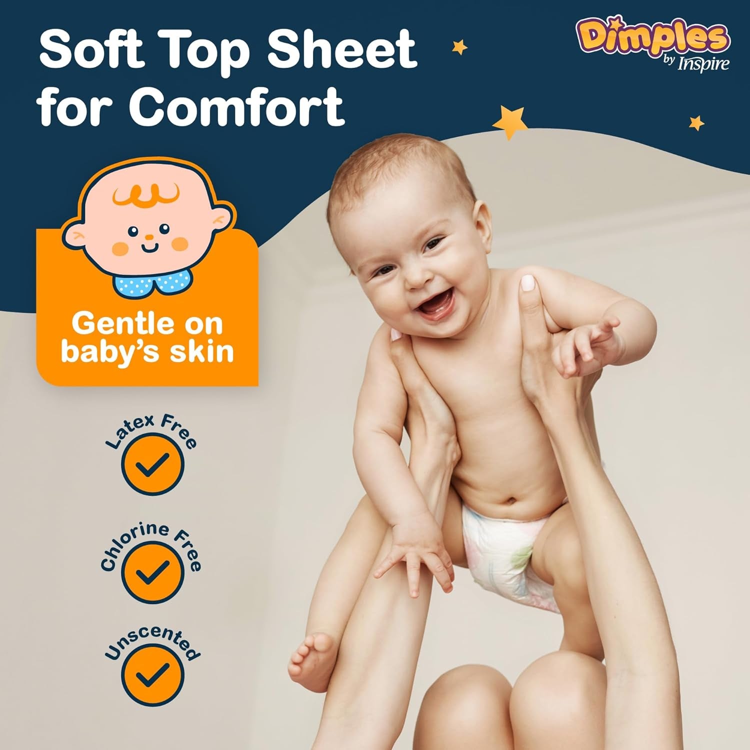 Dimples Booster Pads, Baby Diaper Doubler with Adhesive for Secure Fit | 1 Size Fits All Diapers | Boosts Absorbency No More Leaks 22 Count