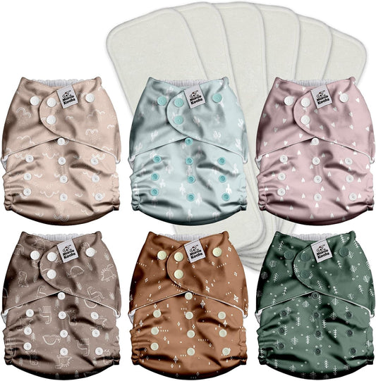 3.0 Pocket Cloth Diapers for Babies with AWJ Lining, 6 Pack with 6 4-Layer Natural Cloth Diaper Inserts - Reusable and Washable Pocket Diapers(Simply Neutrals)