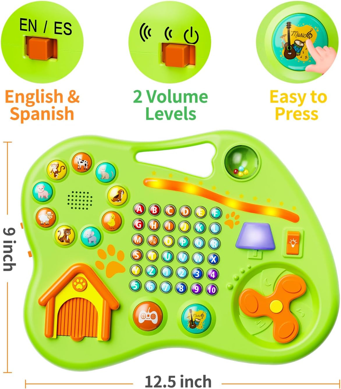 9-In-1 Bilingual Educational Toy for 1 Year Old Girl Boy, Montessori Musical Toys for Toddlers 1-3, Learning Baby Toy 6-12-18 Month Age, First Christmas 1St Birthday Gifts for 1-2 Year Old