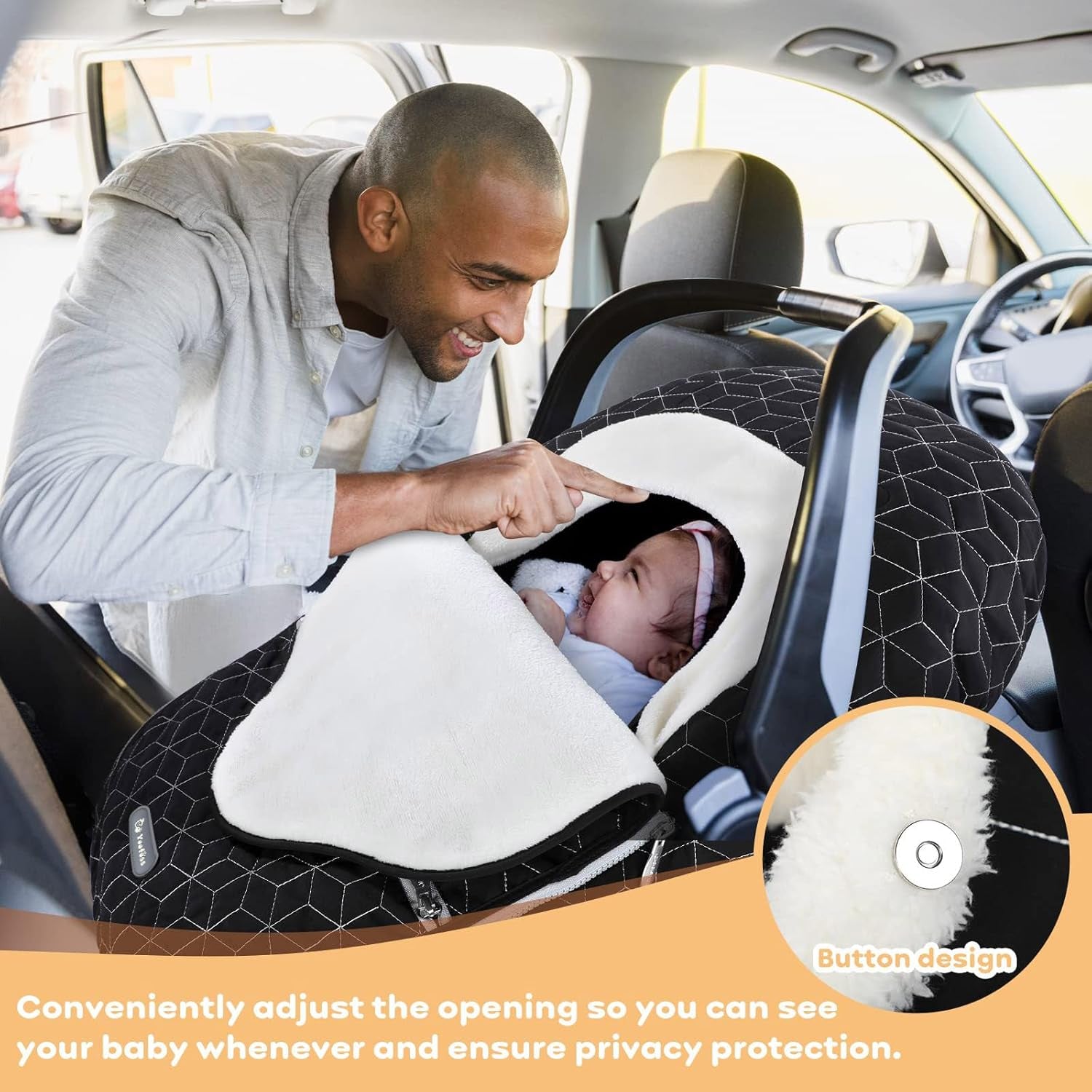 Baby Car Seat Cover Winter Carseat Canopies Cover to Protect Baby from Cold Wind, Super Warm Plush Fleece Baby Carrier Cover for Infant Boys Girls (Black)