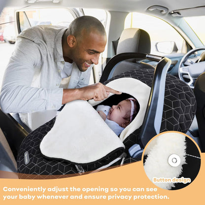 Baby Car Seat Cover Winter Carseat Canopies Cover to Protect Baby from Cold Wind, Super Warm Plush Fleece Baby Carrier Cover for Infant Boys Girls (Black)