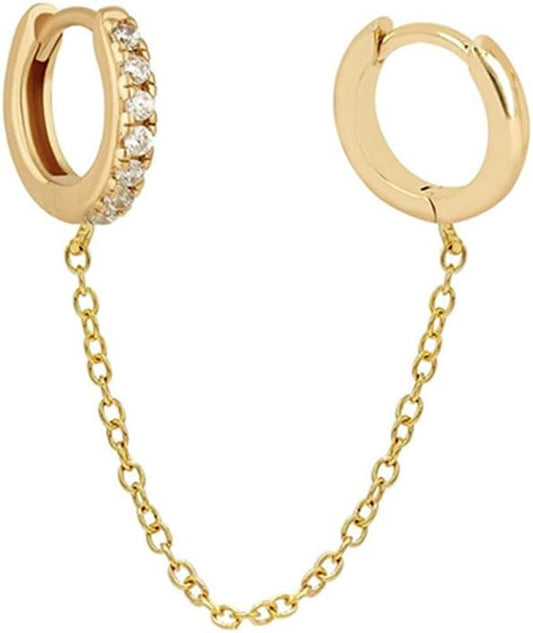 Tassel Chain Hoop Earrings 14K Gold Plated Double Piercing Earring Dainty Small Huggie Hoop Minimalist Cuff Threader Dangle Drop Crystal Climber Crawler Wrap Earrings for Women Jewelry Gift