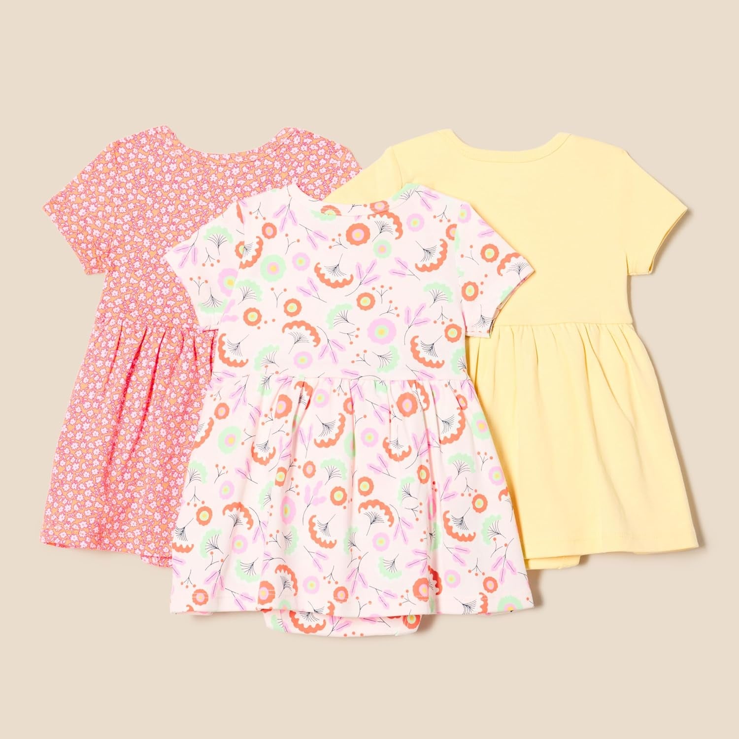 Baby Girls' Short Sleeve Bodysuit Dress, Pack of 3