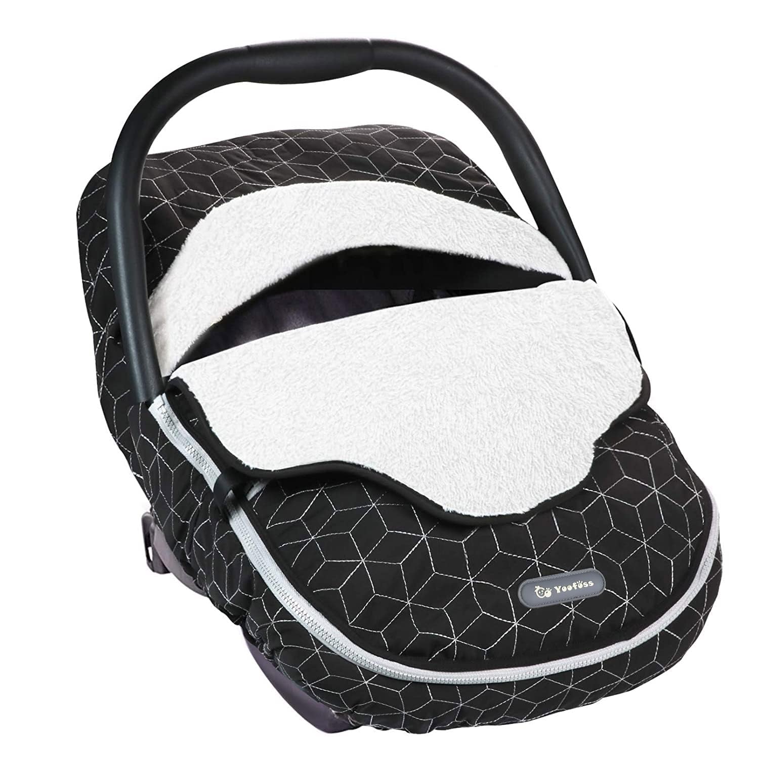 Baby Car Seat Cover Winter Carseat Canopies Cover to Protect Baby from Cold Wind, Super Warm Plush Fleece Baby Carrier Cover for Infant Boys Girls (Black)