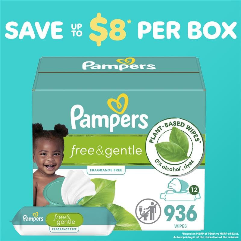 Hypoallergenic and Unscented Baby Wipes, 100% Plant-Based and Plastic-Free, 936 Total (12 Flip-Top Packs)