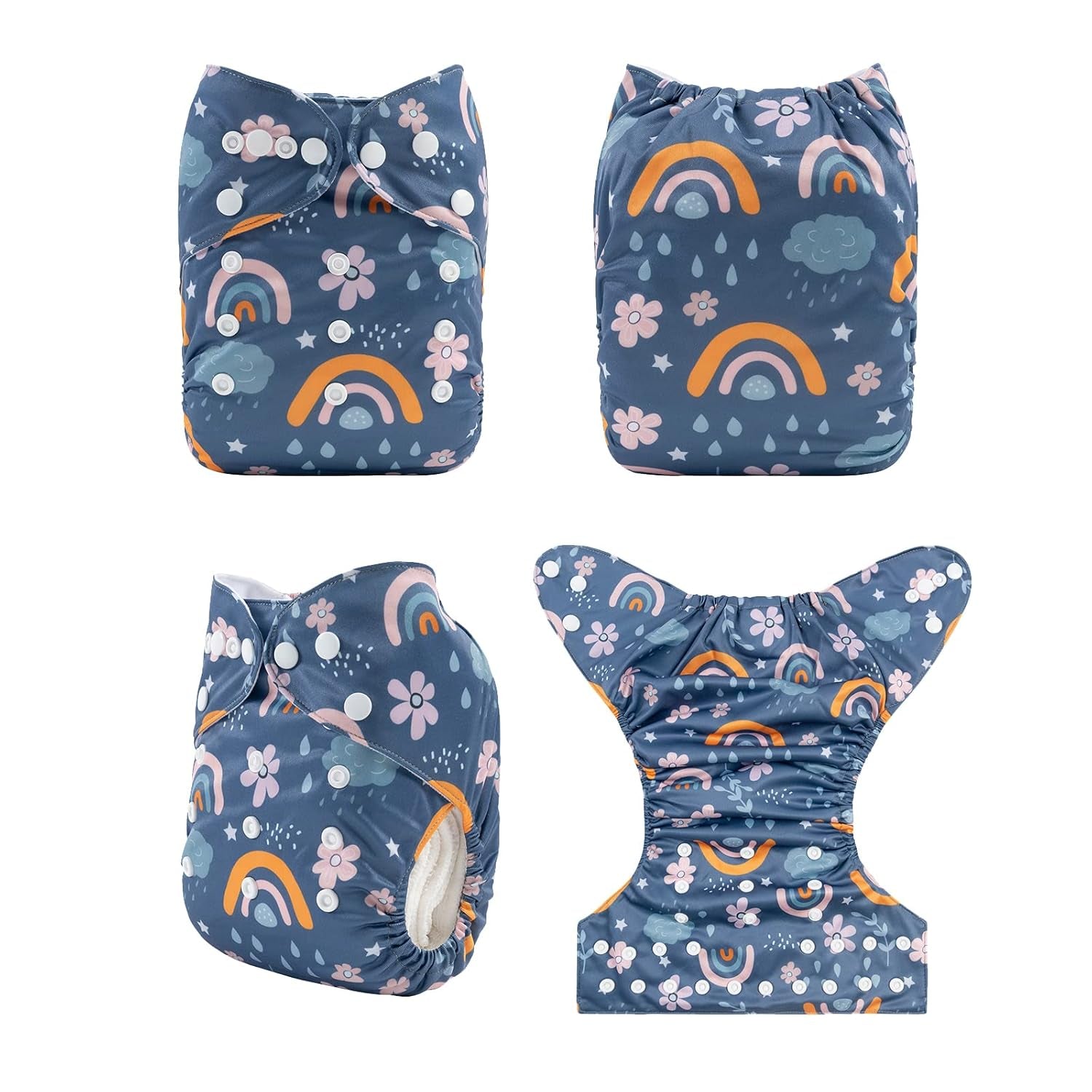 Reusable Cloth Diapers 6 Pack+6Pcs Rayon from Bamboo Inserts+Wet Bag, One Size Adjustable Washable Pocket Nappy Covers for Baby Girls and Boys 6FG38