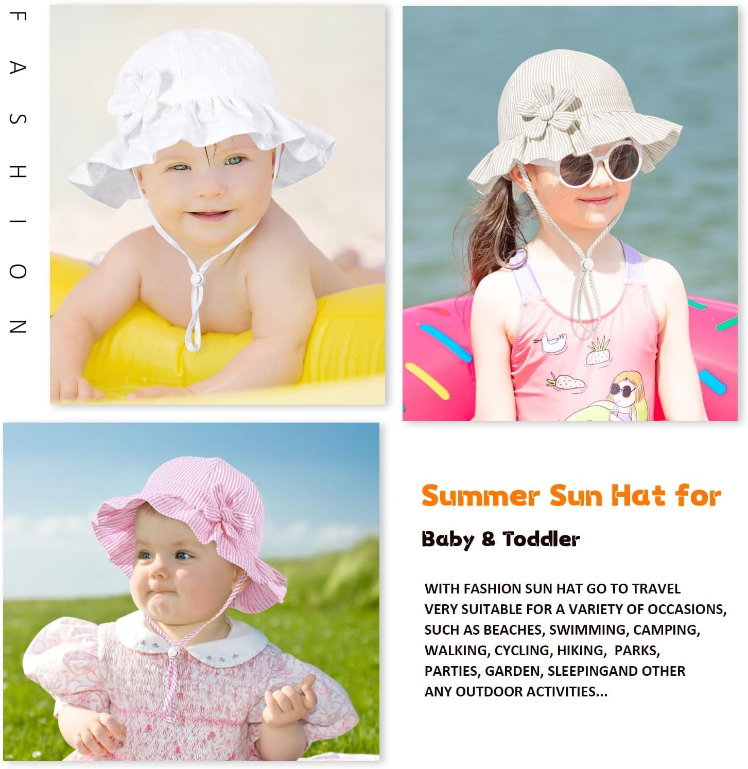 Baby Girl Wide Brim Bucket Hats with UPF 50+ Outdoor Adjustable Beach Hat with Sun Hat