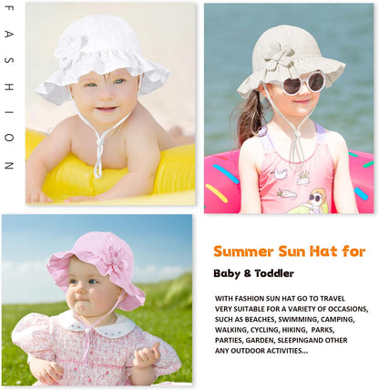 Baby Girl Wide Brim Bucket Hats with UPF 50+ Outdoor Adjustable Beach Hat with Sun Hat