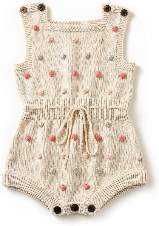 Baby Girl Kint Romper Fall Sleeveless Pompoms Rompers Newborn Little Girl Overall Jumpsuit Outfits