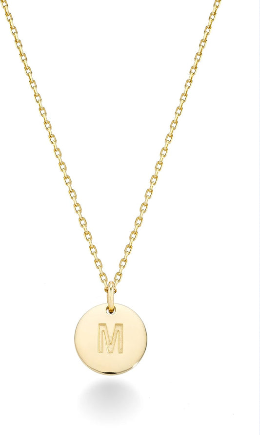 925 Sterling Silver or 18K Yellow Gold Plated Dainty round Initial Pendant Necklace for Women, Adjustable Chain 18 to 20 Inch, Letters A-Z, Made in Italy